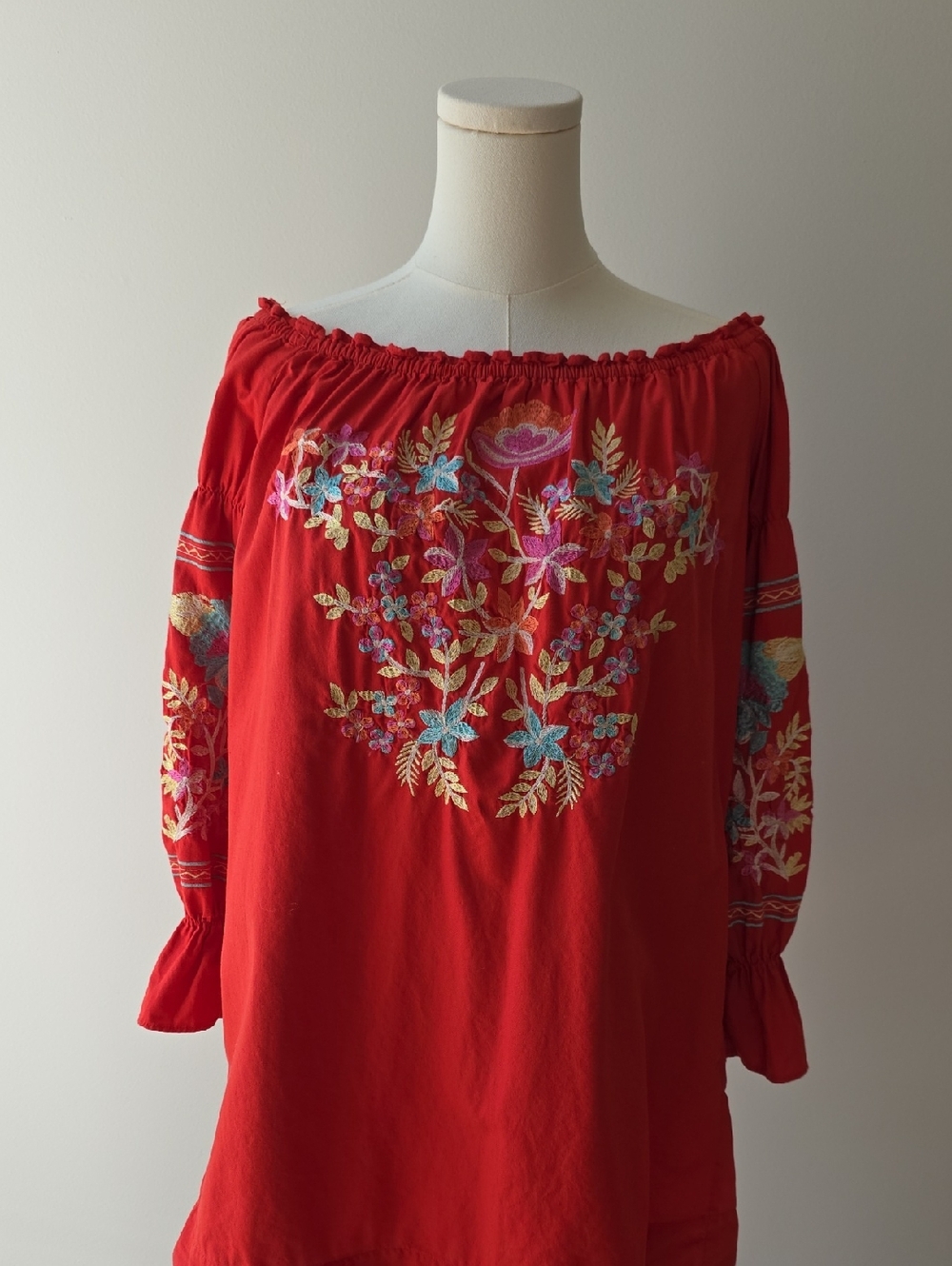 Embroidered Free People Off-Shoulder Red Women's Dress